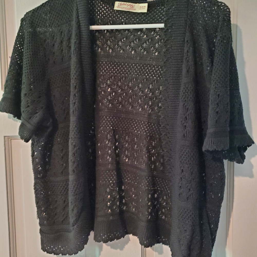 Coldwater Creek Black Open-Knit Cardigan